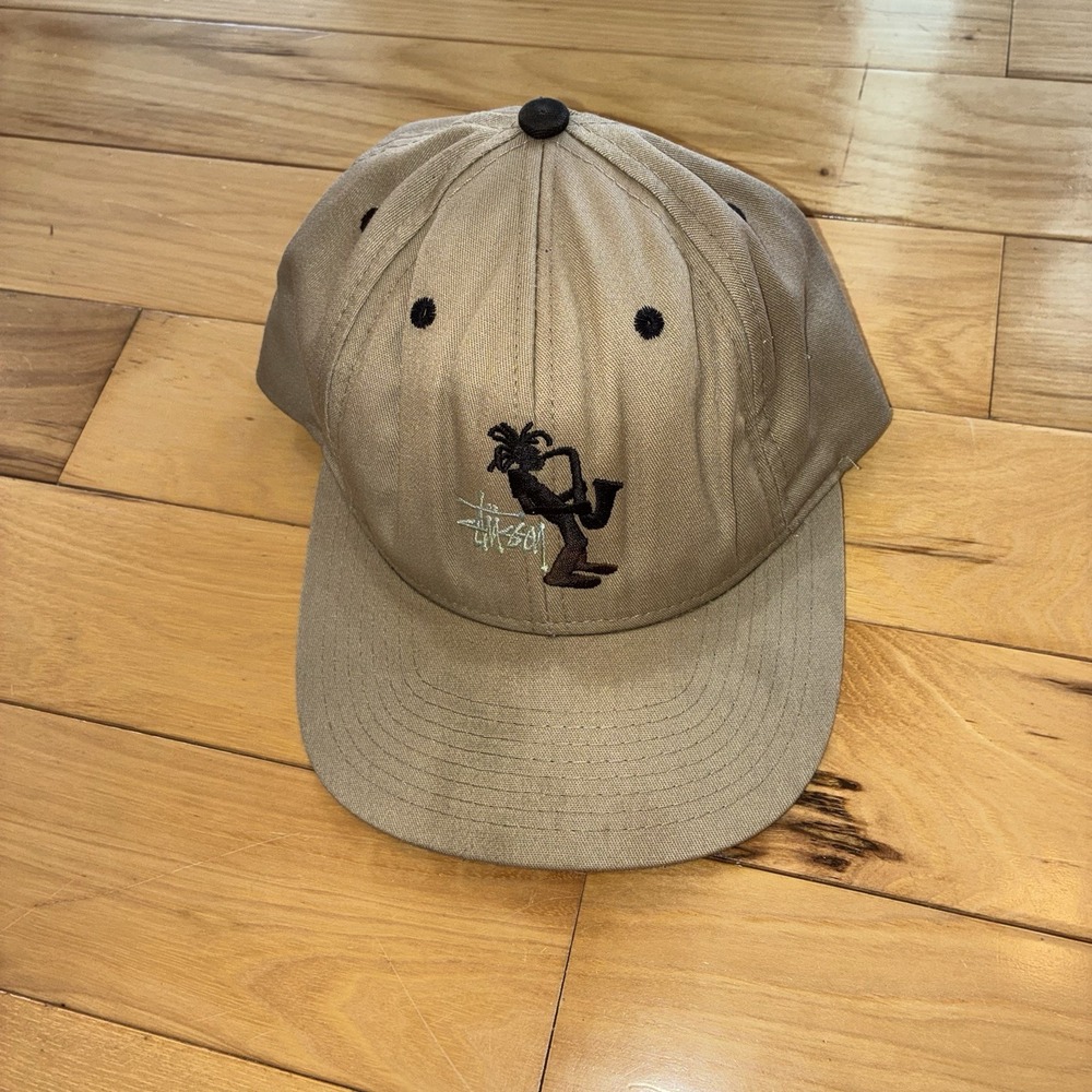 Vintage Stussy 90s Baseball Cap Limited Edition Music Man Beige Blue Brown Rare